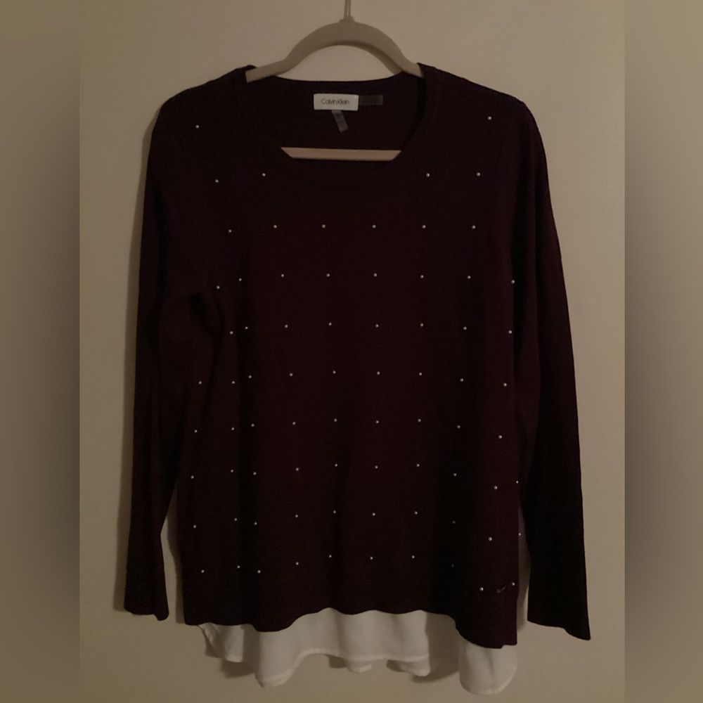 Calvin Klein Pearl Sweater with Faux Blouse